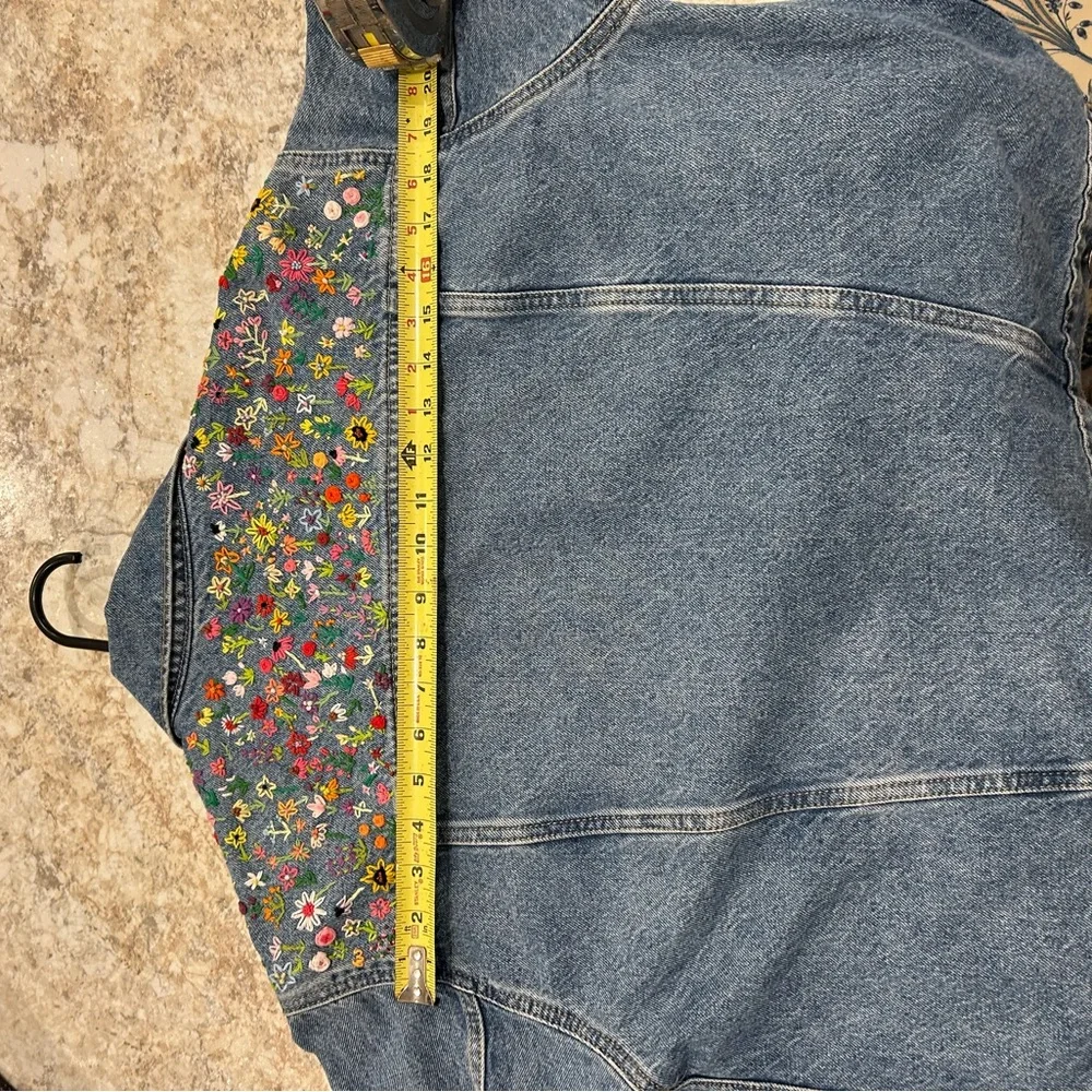 Old Navy Upcycled Denim Jacket with hand embroidered floral pattern large - Picture 6 of 8